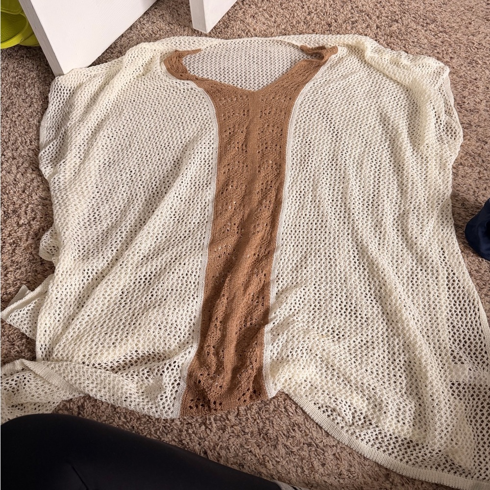 Cupshe Cream and Brown Knit Swim Coverup
